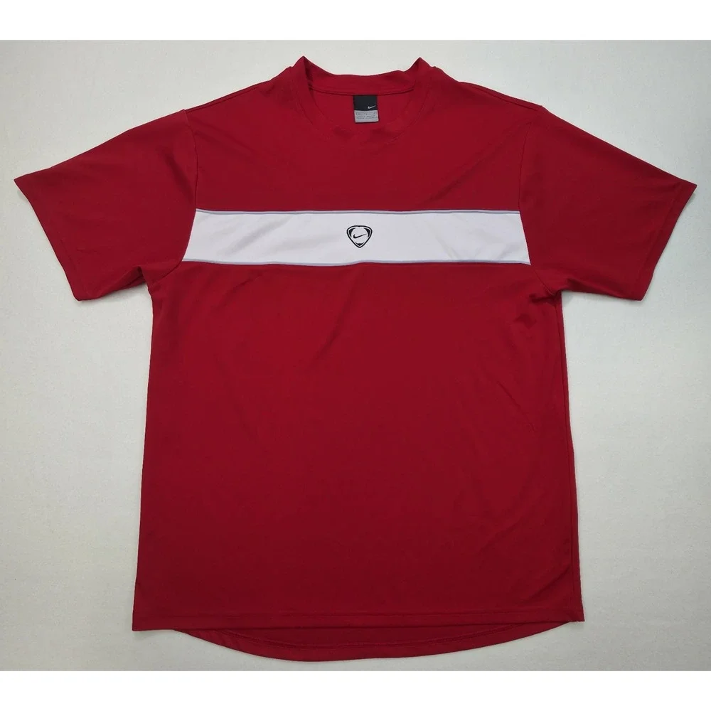 VINTAGE Nike Shirt Mens M Red Center Swoosh Sphere Y2K Limited‎ Use